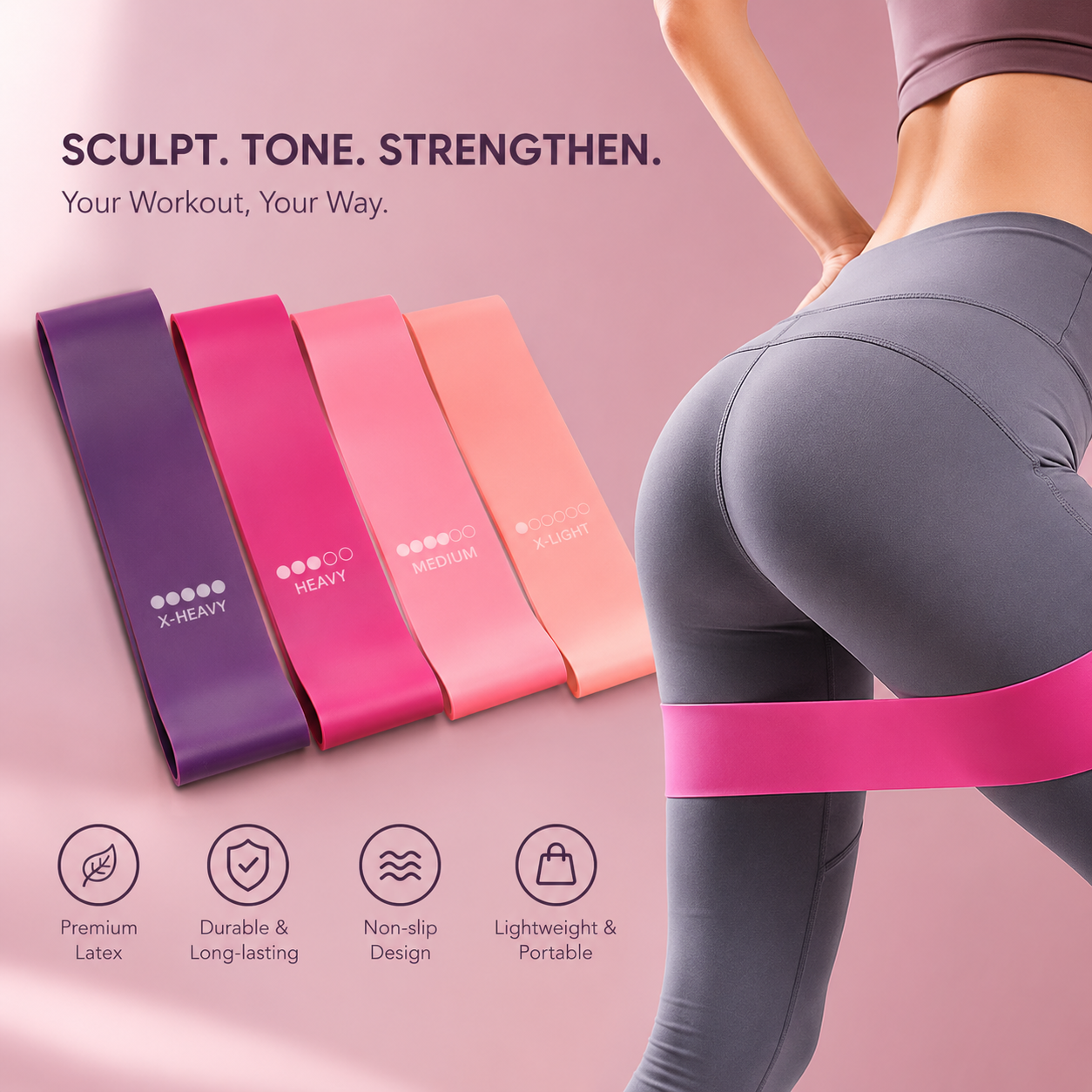 Resistance Bands Set – 4 Levels for Home & Gym Training